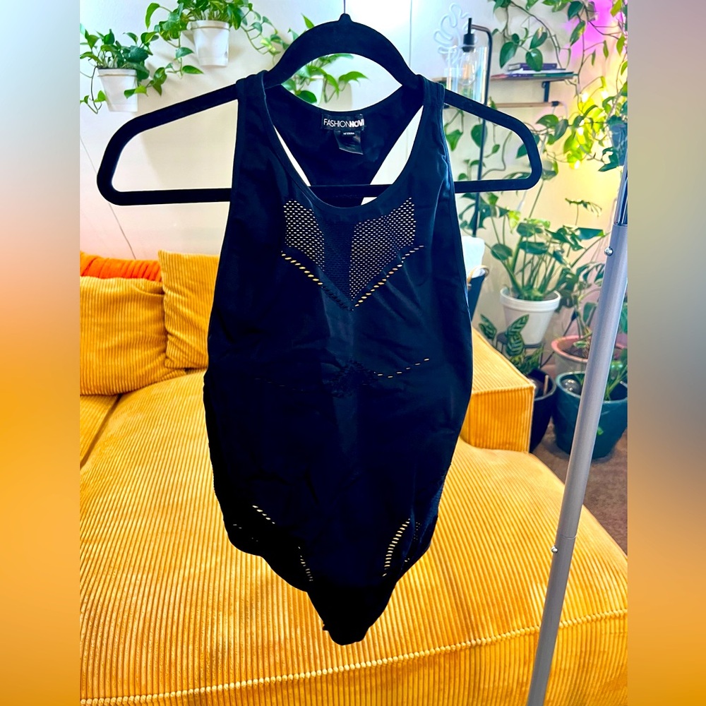 Black Bodysuit razor back with pinhole detail